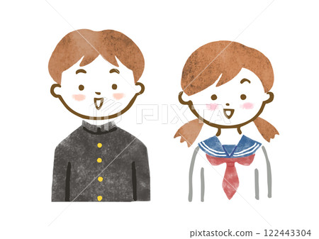 Illustration of upper body of male and female junior and senior high school students in uniform 122443304