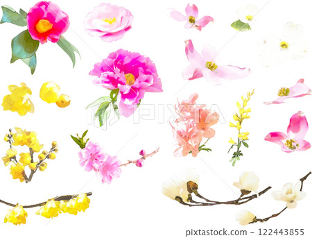 春天的花朵插圖素材集(開花的樹木) 春天的花朵插圖素材集(開花的樹木) 122443855