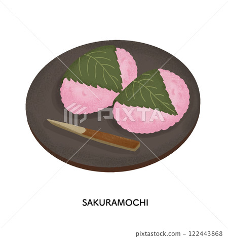 日式點心_櫻花餅（關西風）色鉛筆插畫 122443868