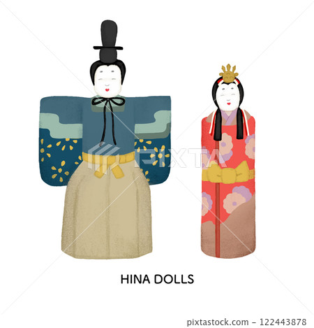 Illustration of standing dolls drawn with colored pencils Illustration of standing dolls drawn with colored pencils 122443878