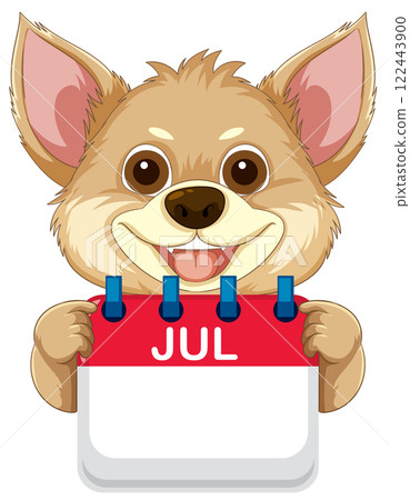 Cute Dog with July Calendar 122443900