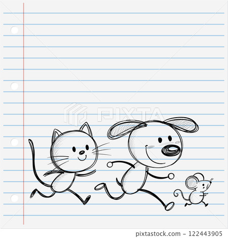 Playful Animal Friends on Lined Paper Playful Animal Friends on Lined Paper 122443905