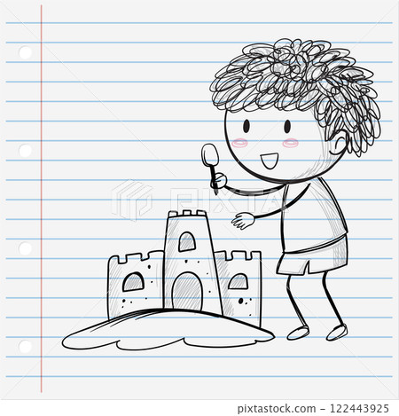 Child Building Sandcastle with Spoon Child Building Sandcastle with Spoon 122443925