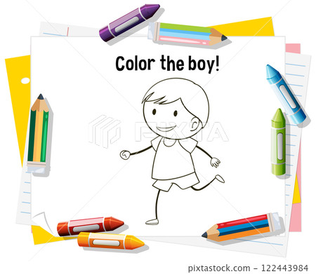 Coloring Fun with Boy Illustration 122443984