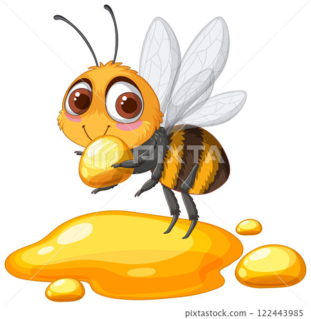 Cute Bee with Honey Illustration 122443985
