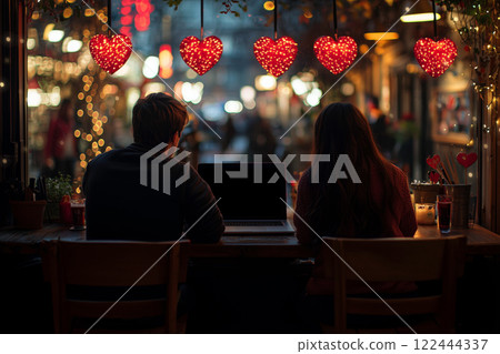 Couple spending Valentine's night at a cafe 122444337