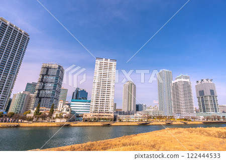 Yokohama cityscape in Japan - A view of the tower apartment complexes on the Yokohama Riverside, January 15, 2025 122444533