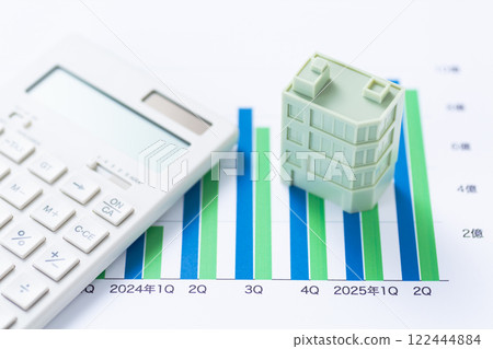 公司業績圖表和企業建築和計算器 公司業績圖表和企業建築和計算器 122444884