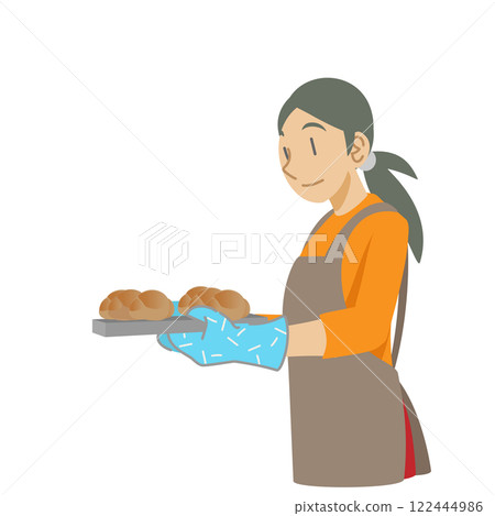 運載新近地被烘烤的麵包的婦女 122444986
