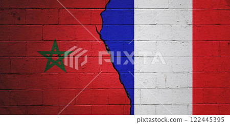 Morocco vs France - Cracked cinder block wall Morocco vs France - Cracked cinder block wall 122445395