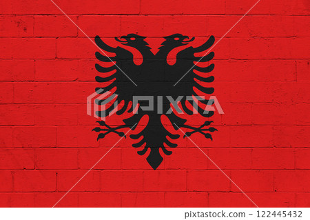 Flag of Albania painted on a wall Flag of Albania painted on a wall 122445432