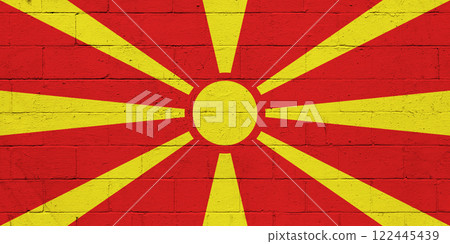 Flag of North Macedonia painted on a wall 122445439