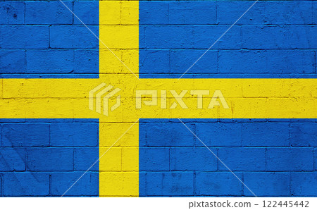 Flag of Sweden painted on a wall 122445442