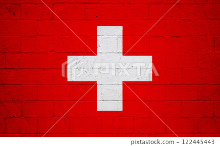 Swiss flag painted on a wall 122445443