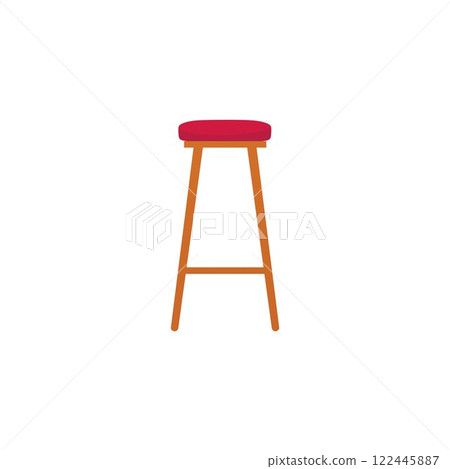 Modern bar stool, red chair with wooden legs vector flat icon, lounge couch furniture, comfortable seat Cafe interior Modern bar stool, red chair with wooden legs vector flat icon, lounge couch furniture, comfortable seat Cafe interior 122445887