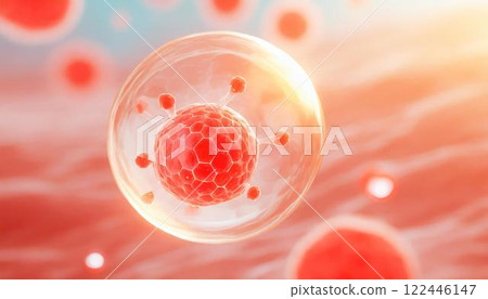 3DCG illustration of hematopoietic stem cells in the body producing red blood cells Medical material 3DCG illustration of hematopoietic stem cells in the body producing red blood cells Medical material 122446147