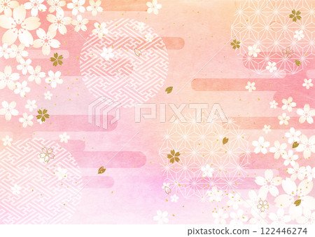 Cherry blossom and Japanese pattern background Cherry blossom and Japanese pattern background 122446274