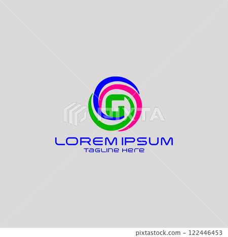 G letter logo inside swirling loop circle. Negative space style icon 122446453
