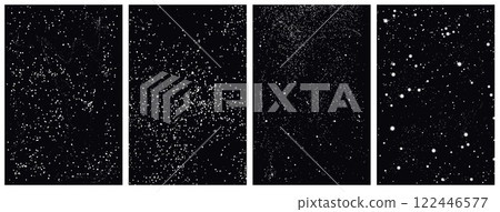 illustration of set with white grainy texture of different sizes on isolated black background. illustration of set with white grainy texture of different sizes on isolated black background. 122446577