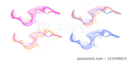 Waves of many lines flow colorful gradient vector set, abstract wavy stripes, curvy dynamic sound waves, energy pulsing 122446625