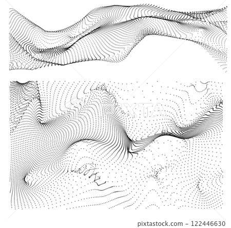 Vector illustration set consisting of background and line with particle flows in black and white. Vector illustration set consisting of background and line with particle flows in black and white. 122446630