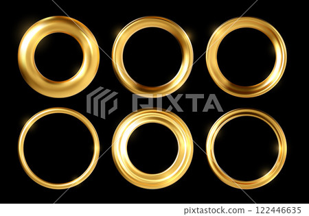 Vector illustration of a set of golden ring frames that have different widths and ribbed texture. 122446635
