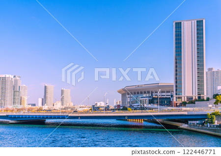 Yokohama cityscape in Japan - A view of the bustling K Arena and other attractions from January 15, 2020, the first confirmed case in Japan since the coronavirus outbreak in 2015. 122446771