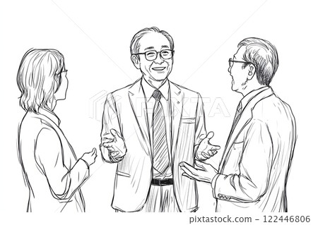 Senior men smiling and discussing at a business meeting Senior men smiling and discussing at a business meeting 122446806