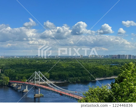 Ukraine Kyiv city bridge for pedestrians crossing the Dnieper River 122446836