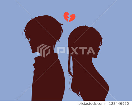 Man and woman standing back to back, silhouette, discord 122446950
