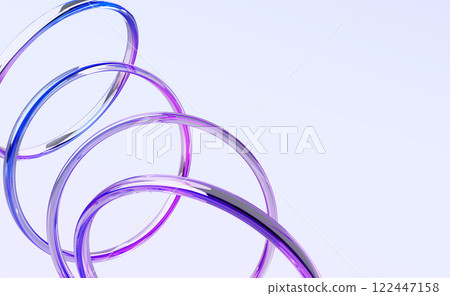 3d blue background with glass holographic transparent circle rings. Abstract spiral swirl effect of circular shapes with neon gradient light. Iridescent round frame render tech banner. 3D illustration 3d blue background with glass holographic transparent circle rings. Abstract spiral swirl effect of circular shapes with neon gradient light. Iridescent round frame render tech banner. 3D illustration 122447158