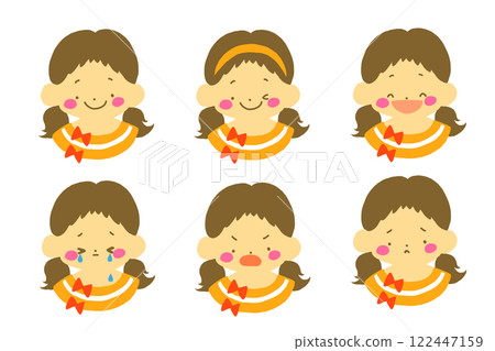 幼兒園和托兒所裡開朗女孩的 6 種表情變化不同的表情 122447159