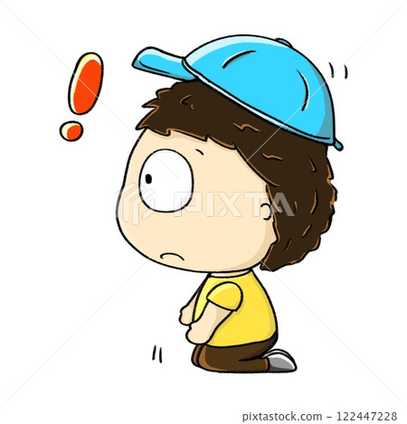 Boy shocks and kneel down cartoon illustration, cute boy shock expression, exclamation mark emotion drawing Boy shocks and kneel down cartoon illustration, cute boy shock expression, exclamation mark emotion drawing 122447228