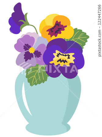 淺藍色花瓶中的三色堇花 122447266