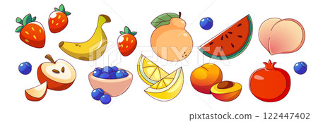 Summer fruit and berry cartoon set. 122447402