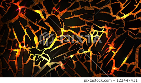 Hot lava under cracked ground 122447411