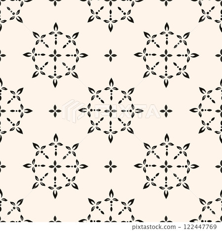 Simple minimalist geometric seamless pattern. Abstract monochrome minimal background with small floral shapes. Subtle repeat design for decor, print. Simple minimalist geometric seamless pattern. Abstract monochrome minimal background with small floral shapes. Subtle repeat design for decor, print. 122447769