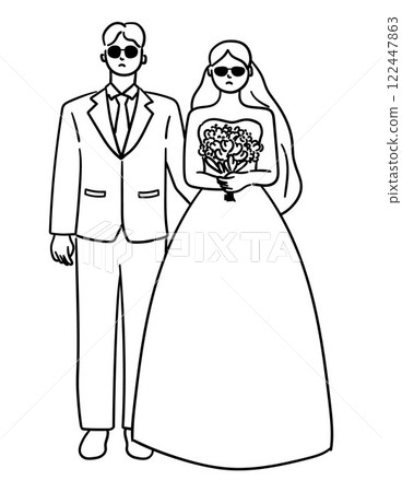 Bride and groom are wearing sunglasses, looking cool vector illustration Bride and groom are wearing sunglasses, looking cool vector illustration 122447863
