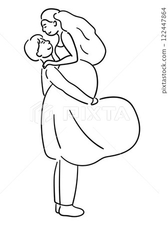 Bride and groom vector illustration, the groom is lifting the bride, and the couple is gazing at each other romantically Bride and groom vector illustration, the groom is lifting the bride, and the couple is gazing at each other romantically 122447864