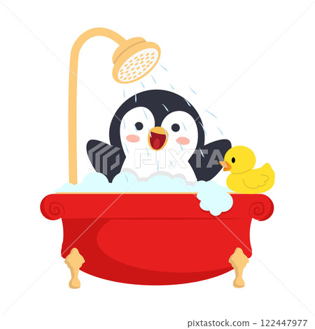 Penguin bathing with foam animal 122447977