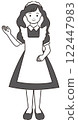 Illustration material: Illustration material: A maid-style shop assistant raising her hand to guide the customer_full body 122447983