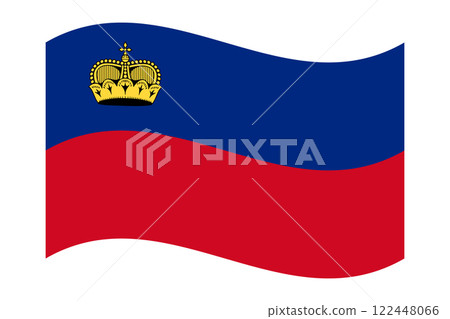 Wavy flag of Liechtenstein, isolated on a transparent background. Flag of Principality of Liechtenstein. Vector illustration 122448066