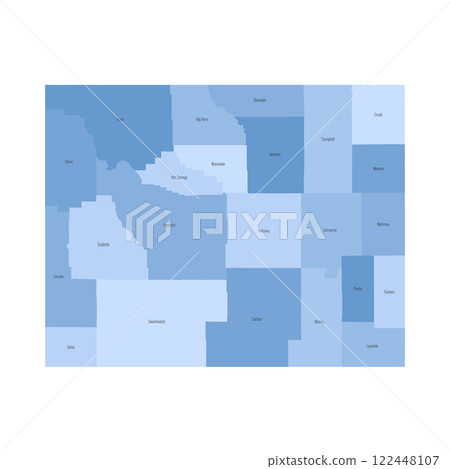 Wyoming, WY - detailed political map of US state. Administrative map divided into counties. Blue map with county name labels. Vector illustration 122448107