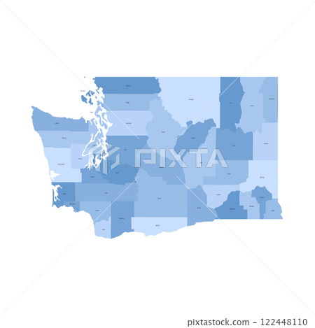 Washington, WA - detailed political map of US state. Administrative map divided into counties. Blue map with county name labels. Vector illustration 122448110