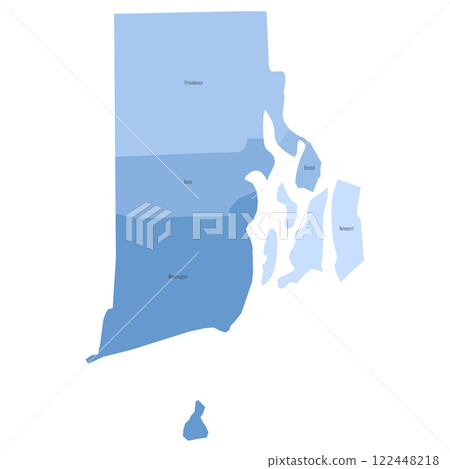 Rhode Island, RI - detailed political map of US state. Administrative map divided into counties. Blue map with county name labels. Vector illustration Rhode Island, RI - detailed political map of US state. Administrative map divided into counties. Blue map with county name labels. Vector illustration 122448218