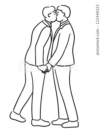 Gay couple wedding, two men are holding hands and kissing Gay couple wedding, two men are holding hands and kissing 122448322