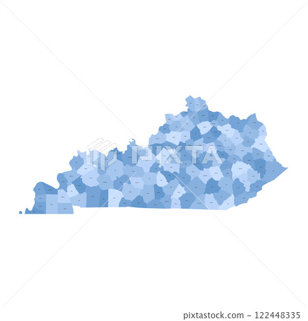 Kentucky, KY - detailed political map of US state. Administrative map divided into counties. Blue map with county name labels. Vector illustration 122448335