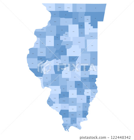Illinois, IL - detailed political map of US state. Administrative map divided into counties. Blue map with county name labels. Vector illustration 122448342