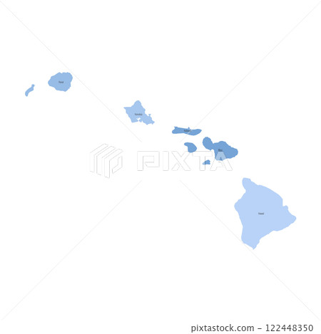 Hawaii, HI - detailed political map of US state. Administrative map divided into counties. Blue map with county name labels. Vector illustration Hawaii, HI - detailed political map of US state. Administrative map divided into counties. Blue map with county name labels. Vector illustration 122448350