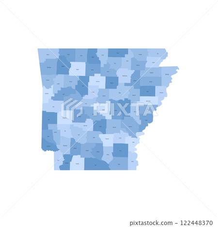 Arkansas, AR - detailed political map of US state. Administrative map divided into counties. Blue map with county name labels. Vector illustration 122448370